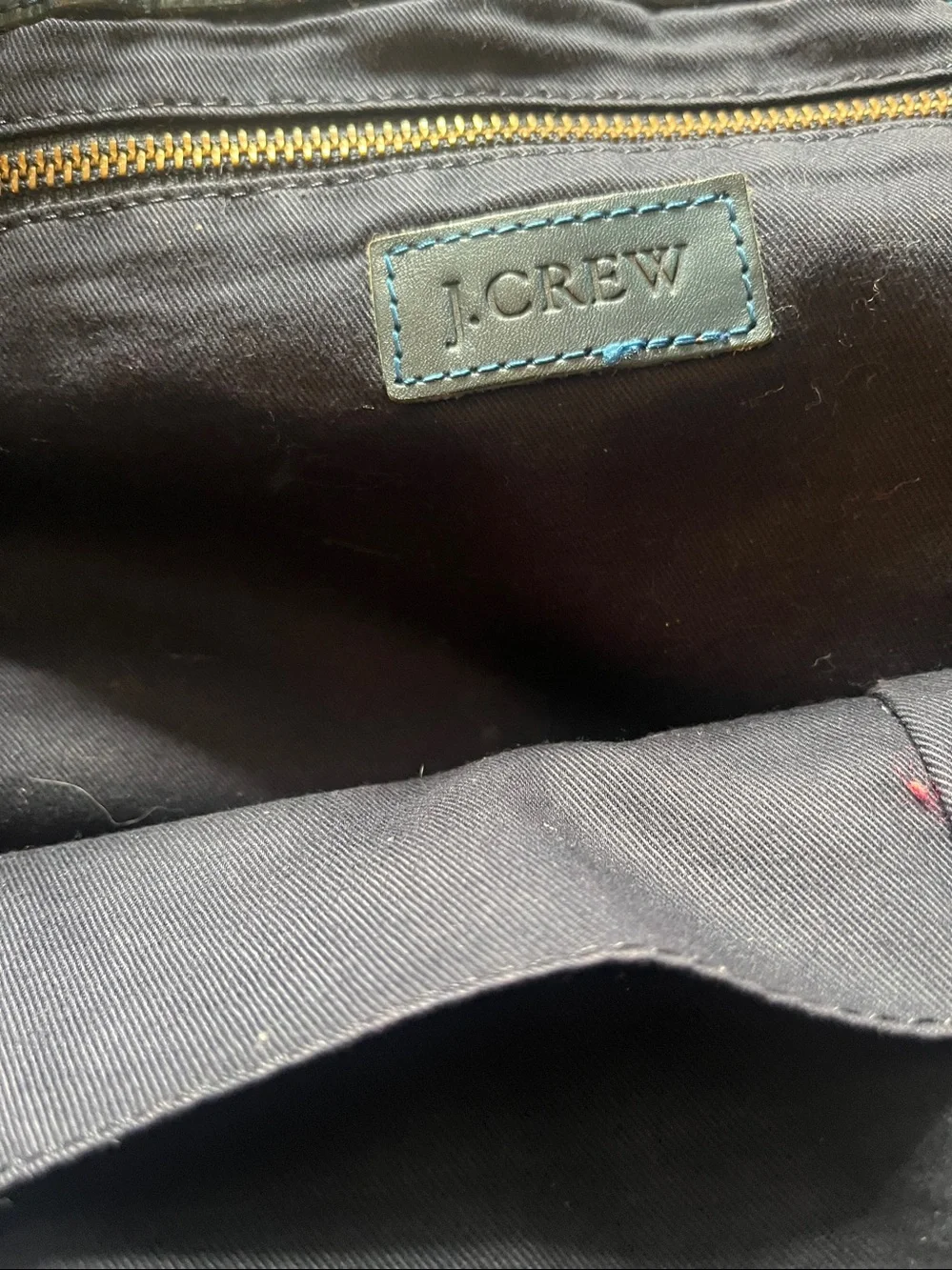 Large blue leather J Crew handbag purse tote